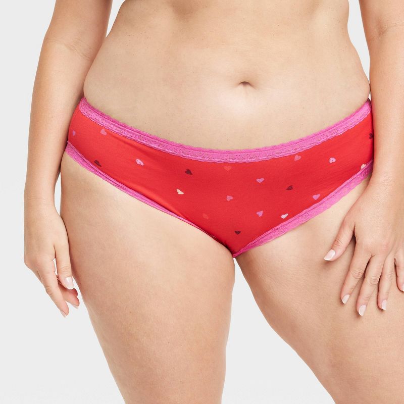 Women's Heart Print Cotton Bikini Underwear - Auden™ Red, 4 of 4