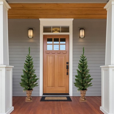 Festive Porch Pine and Boxwood Topiary Christmas Trees with Lights - 4'