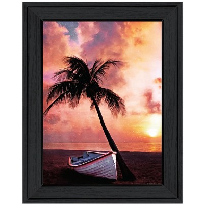 HomeRoots Palm Tree Sunset Black Framed Print Wall Art