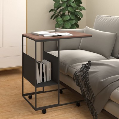 vidaXL Side Table with Wheels Black 21.7 in.x14.2 in.x25 in. Engineered Wood