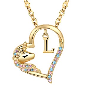 Turandoss Gold Heart Unicorn Necklace for Girls - Initial Zircon Pendant Necklace for Kids 4 -13 Year Old, Unicorn Birthday Gifts for Girls, 18+2.5In - 1 of 4