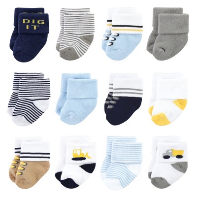 Image of Luvable Friends Infant Boy Newborn and Baby Terry Socks, Bulldozer, 6-12 Months