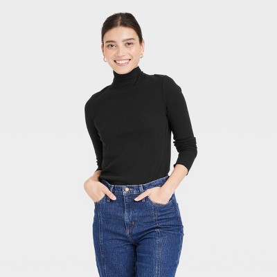 Women's Long Sleeve Waffle Knit Mock Turtleneck Slim Fit T-Shirt - Universal Thread™