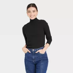 Women's Long Sleeve Waffle Knit Mock Turtleneck Slim Fit T-Shirt - Universal Thread™ Black XXL