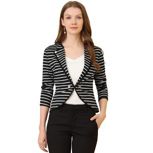 INSPIRE CHIC Women's Regular Fit Notched Lapel Button Decor Striped Blazer - 1 of 4