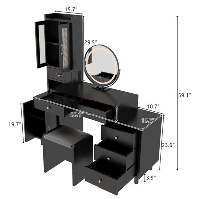 4-door 6-drawer modular locker dressing set with black linen ...