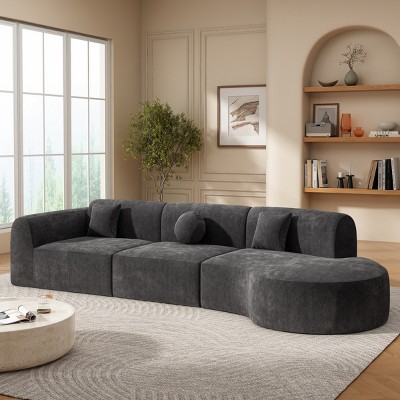 140" Curved Sectional Sofa with Chaise Lounge,High-Density Foam Cushion,Modern 3-Piece Couch for Living Room-Baofuwish