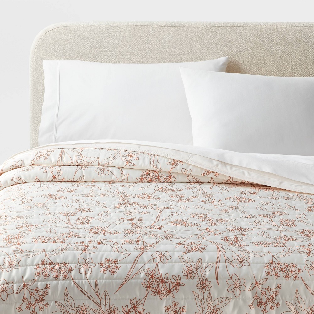 Photos - Duvet King Satin Quilt Copper - Room Essentials™: Floral Sateen Coverlet, Midwei