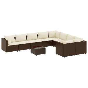 vidaXL Patio Sofa Set with Cushions Lounge Setting Outdoor Furniture Poly Rattan - Brown and Cream 4x Corner 5x Middle Table - 1 of 4