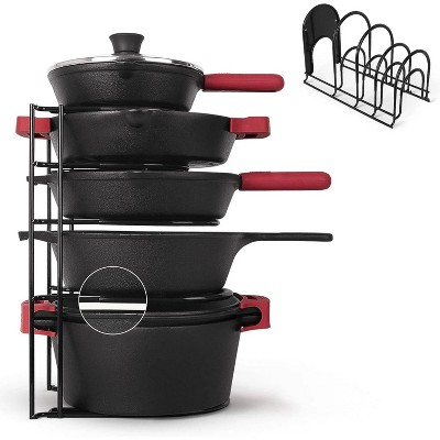 LunaLulinlk 5-Tier Pan Rack Silicone Coated Cookware Organizer for Cast Iron Skillets & Pots, 15.7" Black