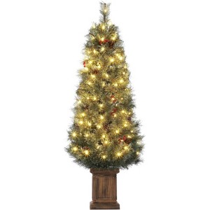 4 FT Christmas Tree Prelit, Small Christmas Tree with 108 Warm LED Lights 4ft, 4 Foot Christmas Tree Pre-lit with Red Berries and Pine Cones - 1 of 4
