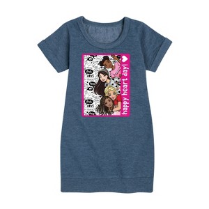 Girls' - Barbie - Happy Heart Day Graphic Short Sleeve Fleece Dress - 1 of 4