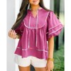 Imily Bela Women's Doll Shirt Top V-Neck Short Lantern Sleeve Blouse Cute Ruffle Flowing Summer Top - 4 of 4