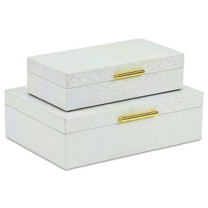 HomeRoots Set of Two White And Gold Faux Shagreen Nesting Storage Boxes With Lids - 1 of 4