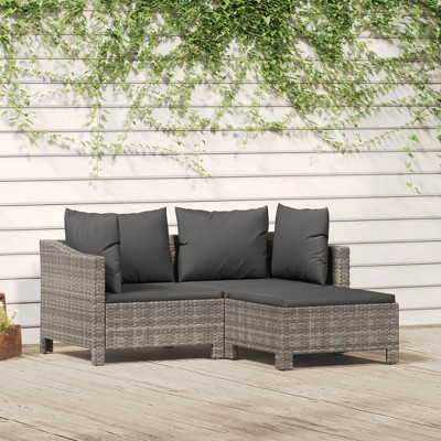 vidaXL 3 Piece Patio Lounge Set with Cushions Gray Poly Rattan