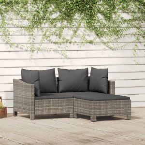 vidaXL 3 Piece Patio Lounge Set with Cushions Gray Poly Rattan - 1 of 4