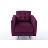 Linen Fabric Armchair with Tufted Cushions, Side Pockets and Throw Pillow for Living Room - 3 of 4
