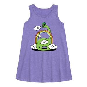 Girls' - Instant Message - St. Patrick's Day Dinosaur Eatting Rainbow Graphic Sleeveless Aline Dress - 1 of 3