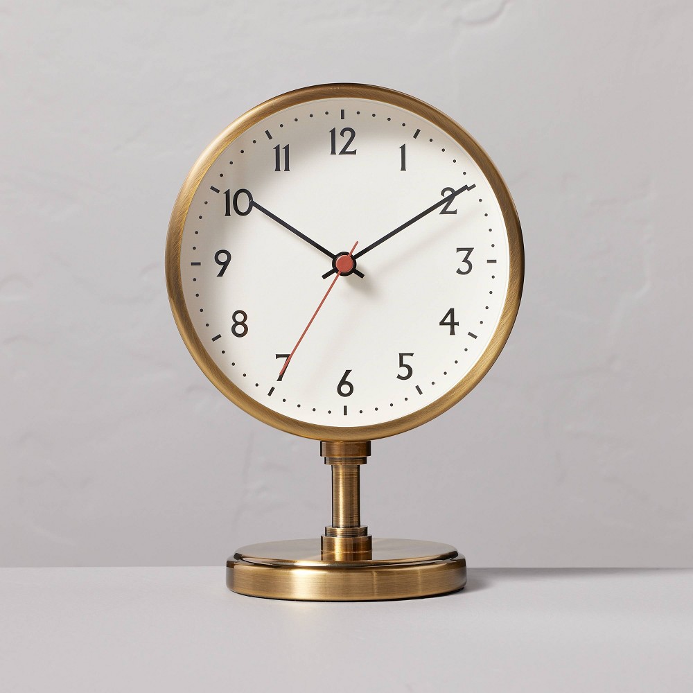 Photos - Wall Clock Brass Pedestal Table Clock Antique Finish - Hearth & Hand™ with Magnolia