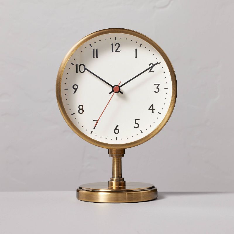 Brass Pedestal Table Clock Antique Finish - Hearth &#38; Hand&#8482; with Magnolia, 1 of 9