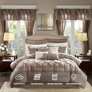 24 Pcs Essentials RIAB Faux Silk Bedding Set, Luxury Lavish Tufted Detailed Comforter for All Season, Solid Royal Style Traditional Prime Cozy Bed Set - 1 of 4