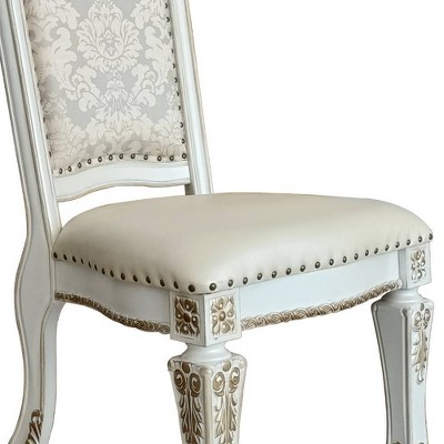 23" Vendome Dining Chair PU, Antique Pearl Finish, Floral Motif - Acme Furniture