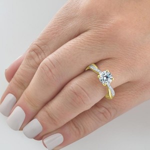 Pompeii3 VS 1 1/4Ct Moissanite & Lab Created Diamond Engagement Twist Ring in 10k Gold - 1 of 2