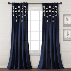 84"x52" Pom-Pom Tassel Linen Light Filtering Window Curtain Panel - Lush Décor - 1 of 4