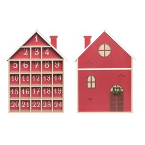 Transpac Wood 10.83 in. Red Christmas Advent Calendar House Decor - 1 of 4