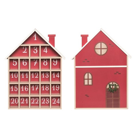 Transpac Wood 10.83 in. Red Christmas Advent Calendar House Decor - image 1 of 4