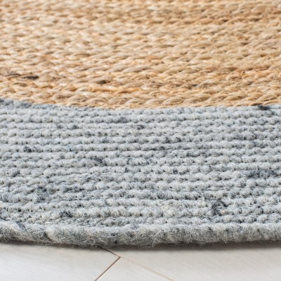 Handmade Grey and Natural Round Braided Wool Cotton Rug