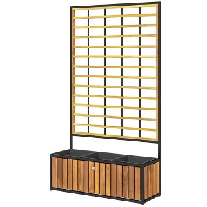 Wooden Raised Garden Bed with Trellis, Removable Pots for Backyard, Patio, Balcony, 29" x 11" x 52" - 1 of 4