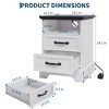 Farmhouse Nightstand with Charging Station - Modern Rustic Bedside Table with 2 Drawers, Open Shelf & USB/Outlets for Bedroom Small Spaces - 2 of 4