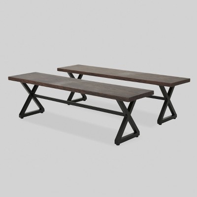 Rolando 2pk Aluminum Outdoor Patio Dining Bench - Brown - Christopher Knight Home