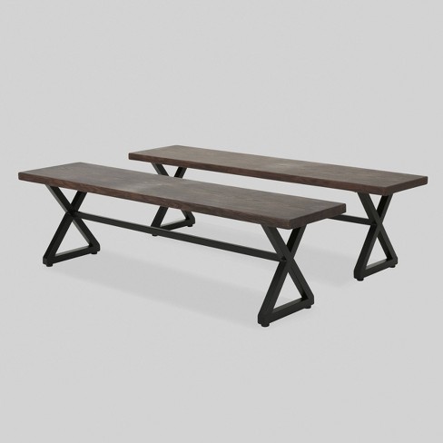 Rolando 2pk Aluminum Outdoor Patio Dining Bench Brown Christopher Knight Home