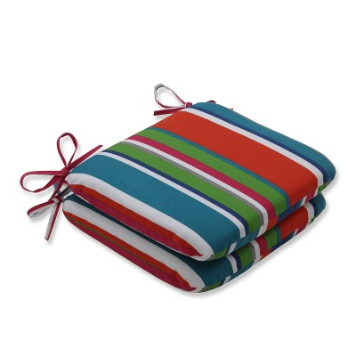 2pk St. Lucia Stripe Rounded Corners Outdoor Seat Cushions Blue - Pillow Perfect