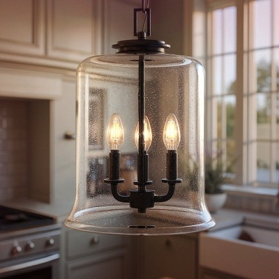 Urban Ambiance Luxury French Rustic Pendant Light,  17.125"H x 12.875"W,  Midnight Black Finish, UHP3821