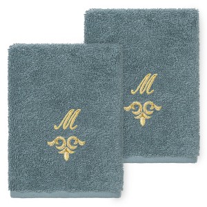 Linum Home Textiles 100% Turkish Cotton MONICA Gold Thread 2PC Embellished Washcloth Set - 1 of 3