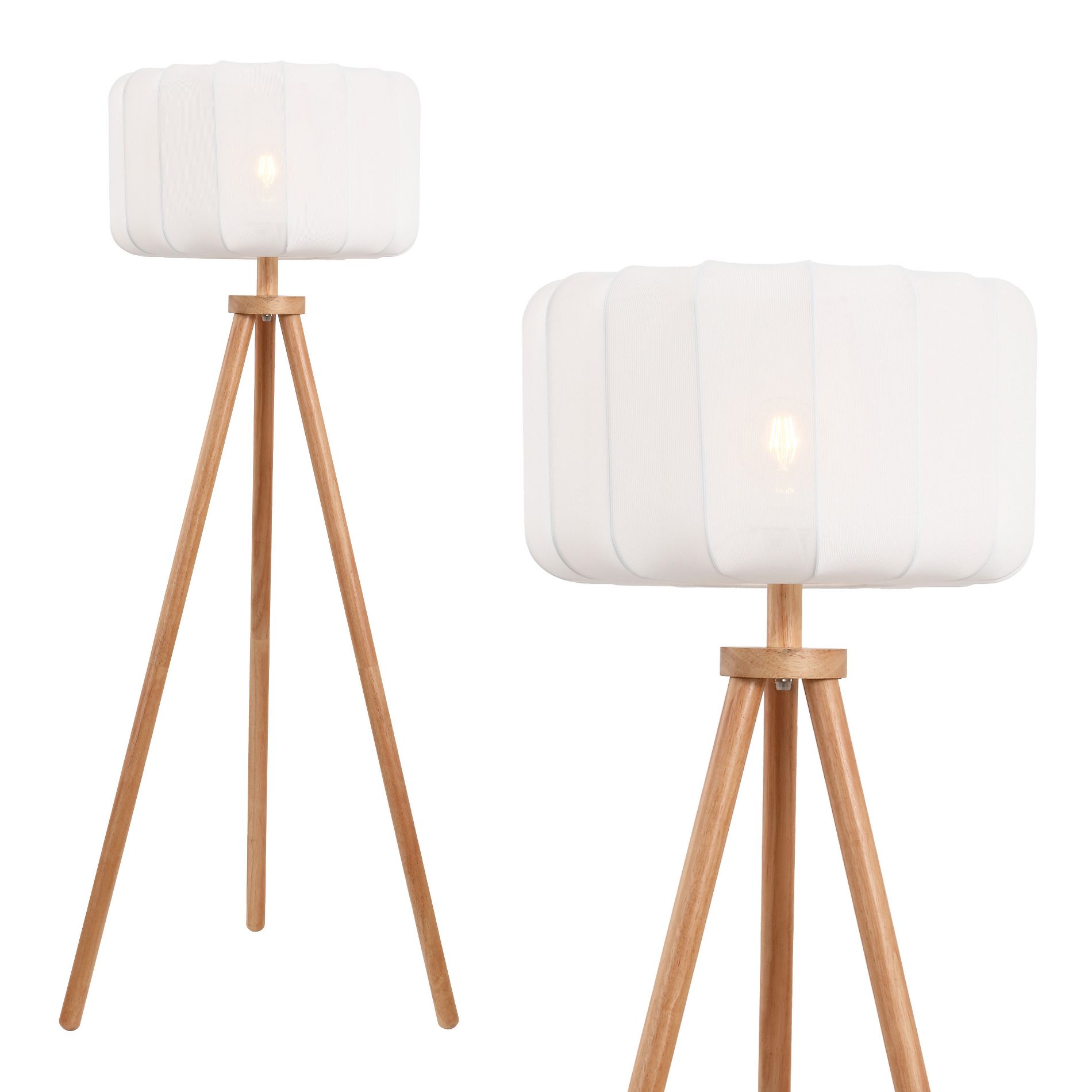 JONATHAN Y Adriel 52" Mid-Century Modern Tripod Wood with Ribbed Cocoon Pumpkin Shade LED Floor Lamp, White/Light Brown