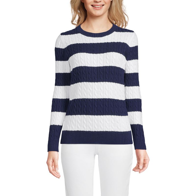 Lands' End Women's Cotton Drifter Crew Cable Pullover Sweater, 1 of 4