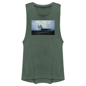 Juniors Womens Top Gun Fighter Jet Ready for Takeoff Distressed Festival Muscle Tee - 1 of 4