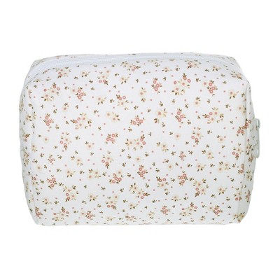 Unique Bargains Portable Floral Cosmetic Bag White 1 Pc