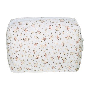 Unique Bargains Portable Floral Cosmetic Bag White 1 Pc - 1 of 3