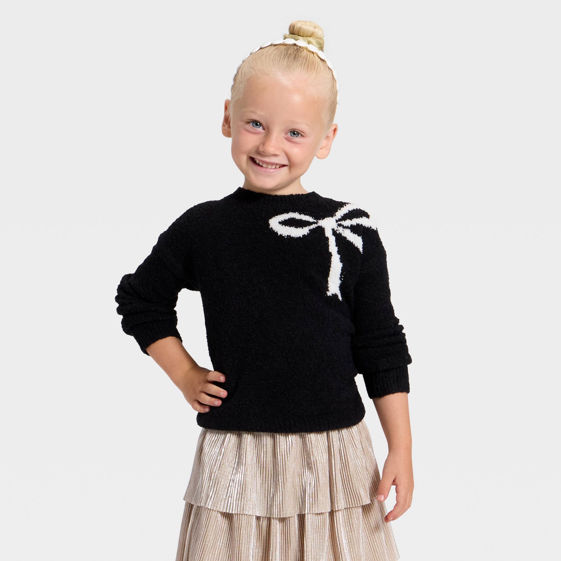 Toddler Girls' Jacquard Crewneck Pullover Sweater - Cat & Jack™ Black