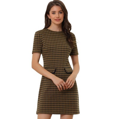 INSPIRE CHIC Women's Work Short Sleeve Vintage Houndstooth Pencil Sheath Dress