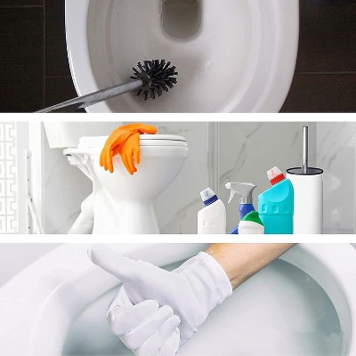 White Stainless Steel Toilet Brush with Holder and 3 Heads