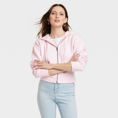 Women's Cropped Zip-up Sweatshirt - Universal Thread™ Pink Xs : Target