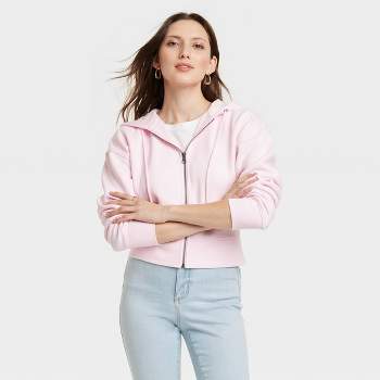 Women's Cropped Zip-Up Sweatshirt - Universal Thread™ Pink L