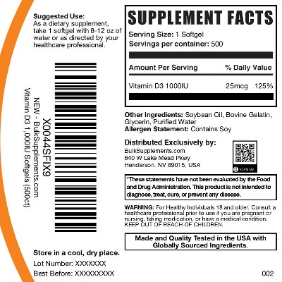 BulkSupplements Vitamin D3 Softgels