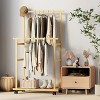 Artloge Thicken Double Rod Bamboo Hanging Clothes Rack Portable Rolling Coat Garment Stand Storage Organizer with Shoe Shelves & Wheels - 2 of 4